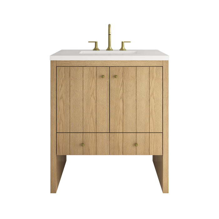 Hudson 30" Single Vanity, Light Natural Oak w/ 3 CM White Zeus Silestone Top