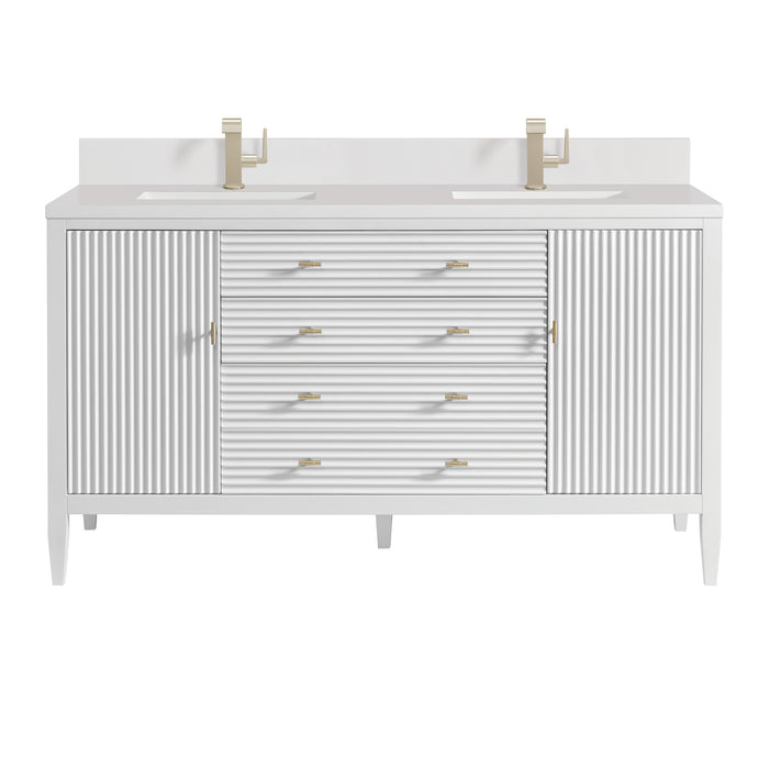 Myrrin 60" Double Vanity, Bright White w/ Single Hole 3 CM White Zeus Silestone Top & Backsplash