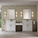 James Martin Bellshire 96" Dual Vanity Set with 24" Make-Up Counter in Bright White, shown in a bathroom setting