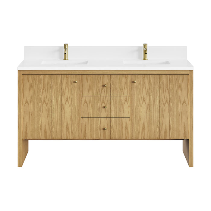Hudson 60" Double Vanity, Honey Oak w/ 3 CM Eternal Jasmine Pearl Silestone Top w/FreePower Wireless Charger