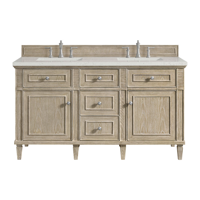 Lorelai 60" Double Vanity, Mid-Century Walnut w/ Single Hole 3 CM White Zeus Silestone Top & Backsplash