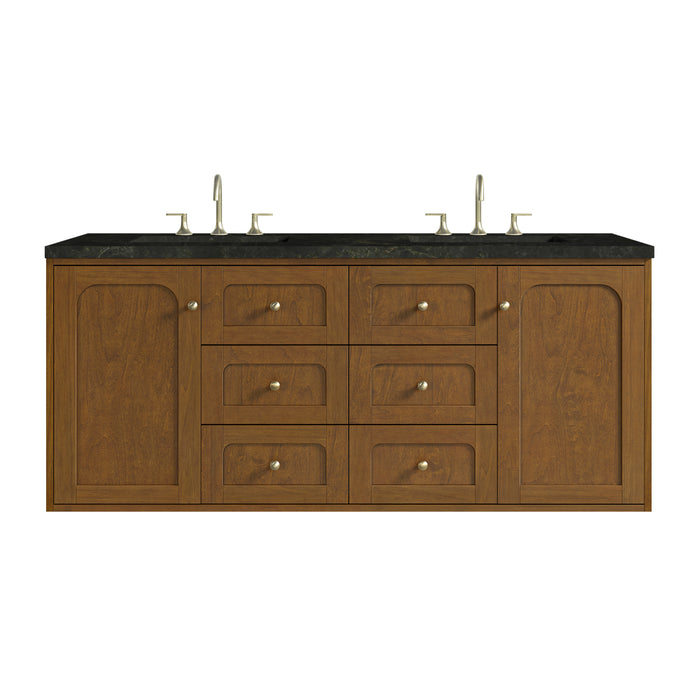 Laurent 60" Double Vanity, Light Natural Oak, w/ 3 CM Victorian Silver Quartz Top w/FreePower Wireless Charger