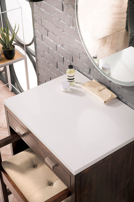 James Martin Addison 30" Countertop Unit in Mid-Century Acacia, shown in a bathroom setting