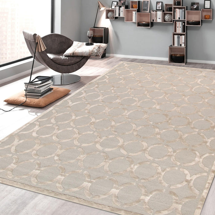Pasargad Home Edgy Collection Hand-Tufted Bamboo Silk & Wool Area Rug- 8' 9" X 11' 9" , Beige/Beige pvny-18 9x12
