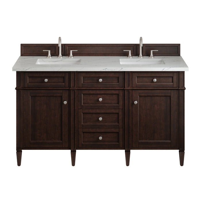 Brittany 60" Double Vanity, Burnished Mahogany w/ 3 CM Charcoal Soapstone Silestone Top