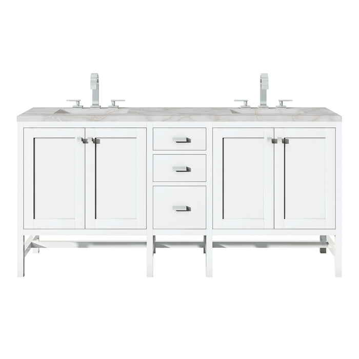 Addison 72" Double Vanity, Glossy White w/ 3 CM Victorian Silver Silestone Top