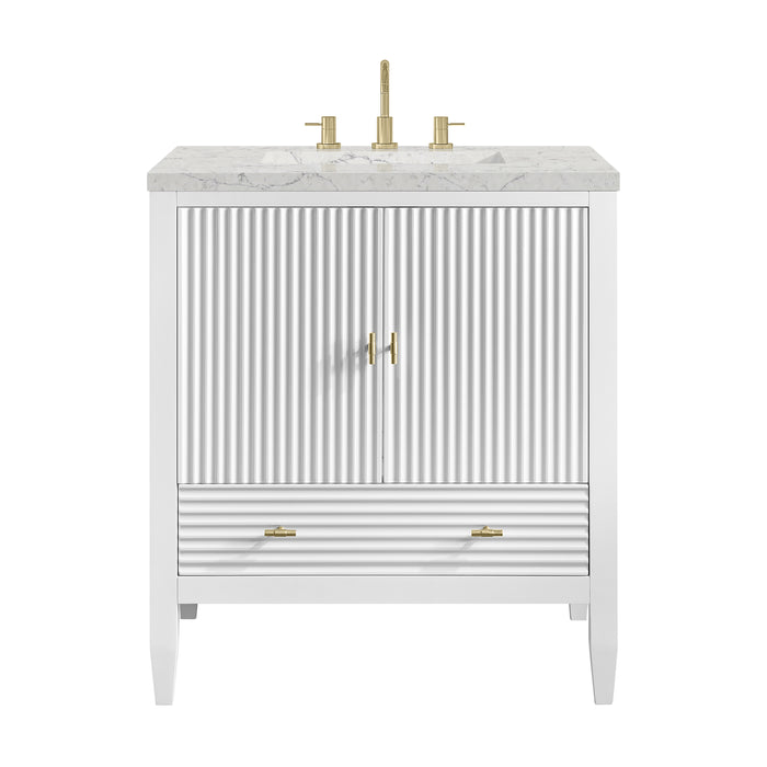 Myrrin 30" Single Vanity, Bright White w/ 3 CM Eternal Jasmine Pearl Silestone Top