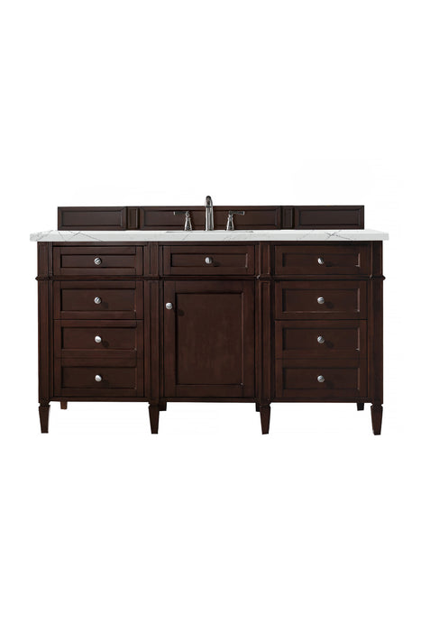 Brittany 60" Single Vanity, Burnished Mahogany w/ 3 CM White Zeus Silestone Top