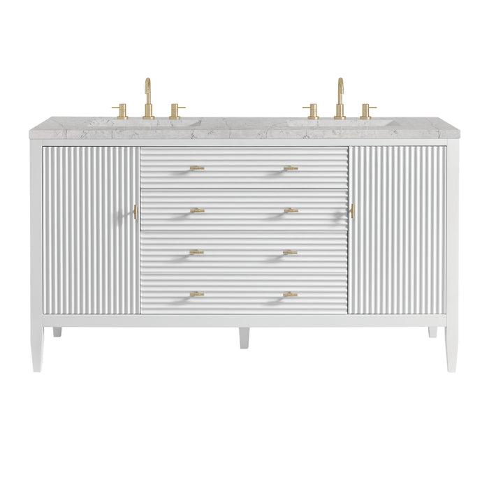 Myrrin 60" Double Vanity, Bright White w/ 3 CM Eternal Jasmine Pearl Silestone Top