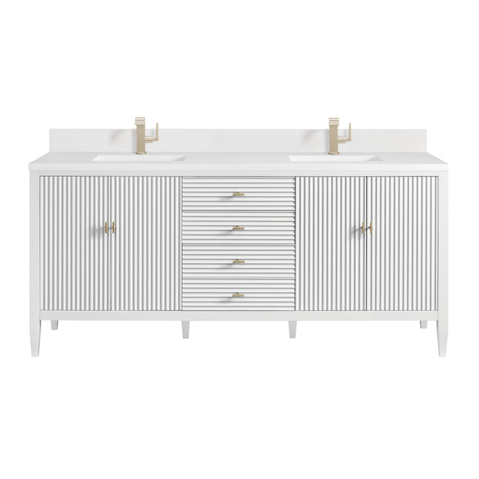 Myrrin 72" Vanity, Bright White w/ Single Hole 3 CM White Zeus Silestone Top & Backsplash
