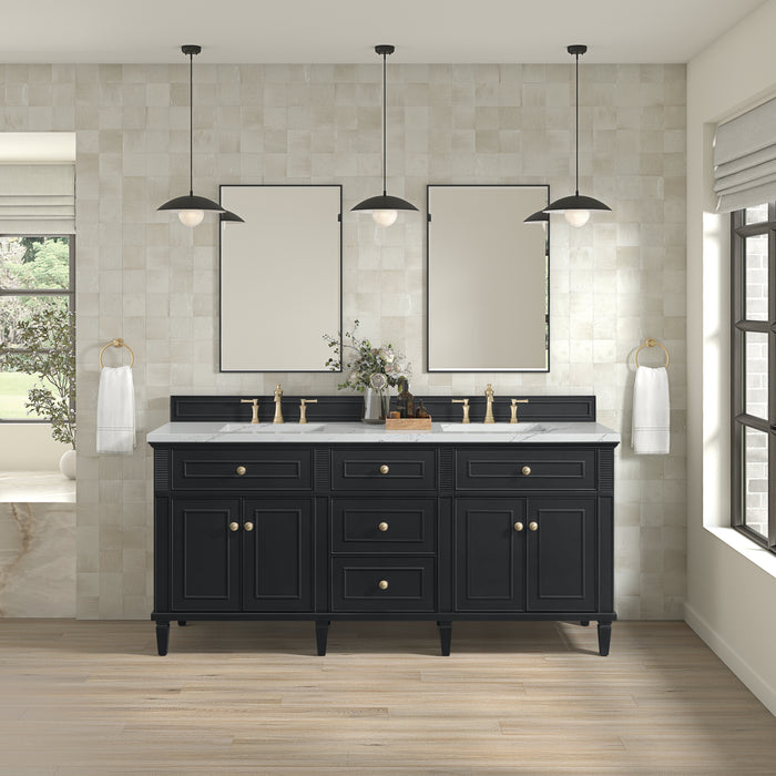 Lorelai 72" Double Vanity, Mid-Century Walnut, w/ 3 CM Tajnar Eclos Top w/FreePower Wireless Charger