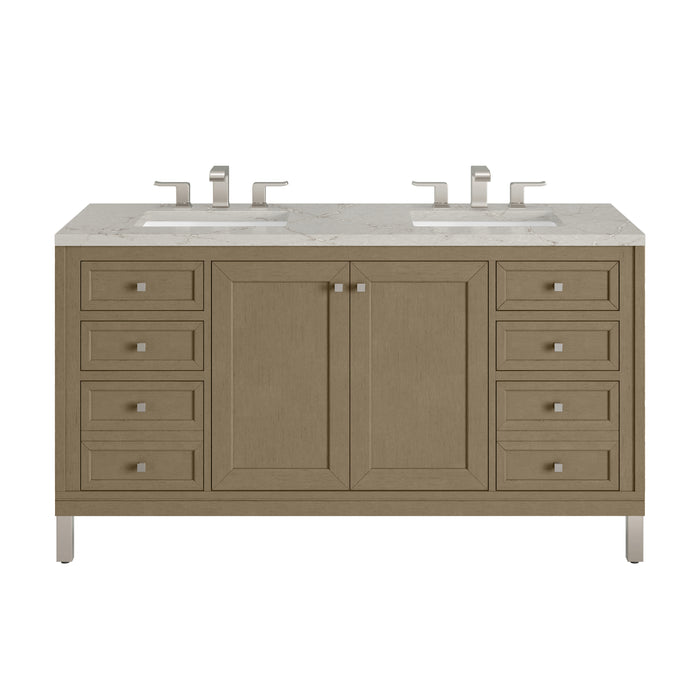 Chicago 60" Double Vanity, Smokey Celadon, w/ 3 CM Siberian Silestone Top w/FreePower Wireless Charger