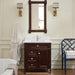 James Martin Brittany 30" Single Bathroom Vanity in Burnished Mahogany, shown in a bathroom setting