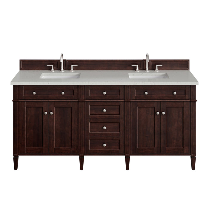 Brittany 72" Double Vanity, Burnished Mahogany w/ 3 CM Eternal Jasmine Pearl Silestone Top