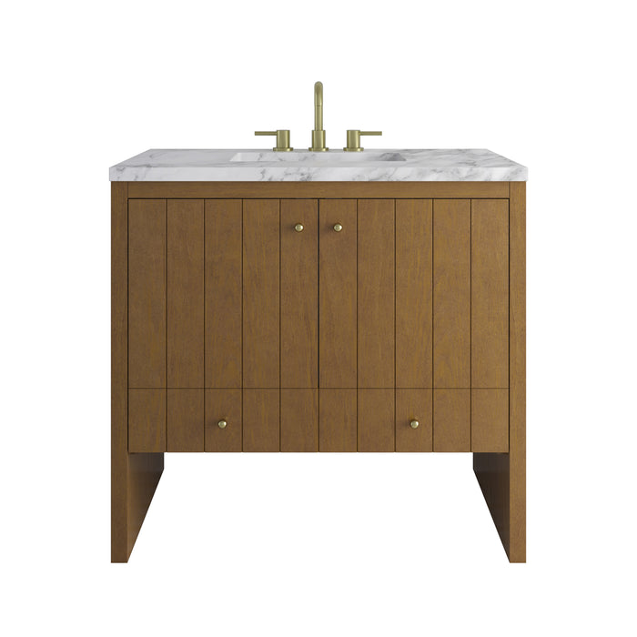 Hudson 36" Single Vanity, Honey Oak w/ 3 CM Carrara Marble Top
