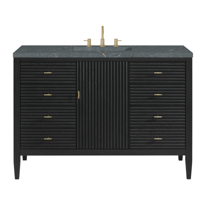 Myrrin 48" Vanity, Carbon Oak w/ Single Hole 3 CM White Zeus Silestone Top & Backsplash
