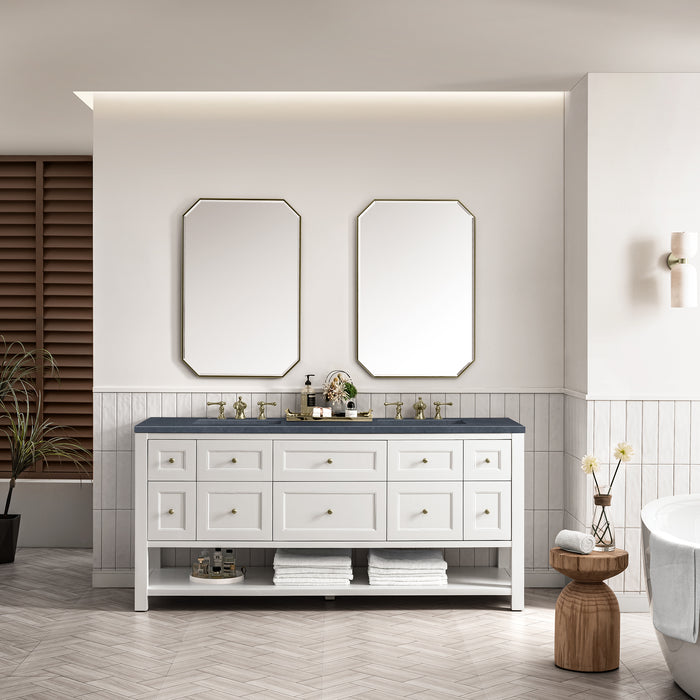 Breckenridge 72" Double Vanity, Serenity Blue, w/ 3 CM Eternal Jasmine Pearl Quartz Top w/FreePower Wireless Charger