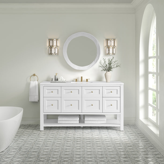 Breckenridge 60" Single Vanity, Whitewashed Oak w/ 3 CM Parisien Bleu Top w/ FreePower Wireless Charger