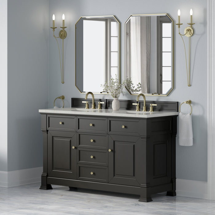 Brookfield 60" Double Vanity, Pecan, w/ 3 CM White Zeus Silestone  Top