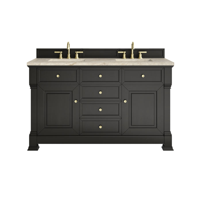 Brookfield 60" Double Vanity, Black Onyx, w/ 3 CM Tajnar Eclos Top