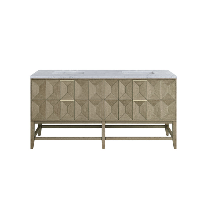 Emmeline 72" Double Vanity, Pebble Oak w/ 3 CM Carrara Marble Top