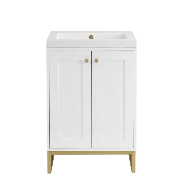 Chianti 24" Single Vanity, Glossy White, Champagne Brass, w/ White Glossy Composite Stone Top