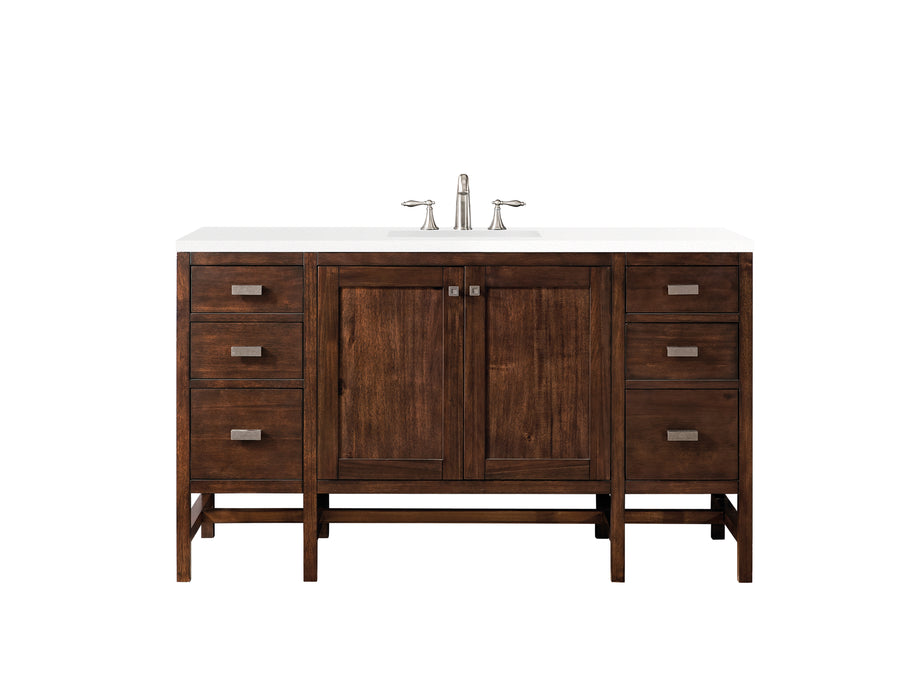 Addison 60" Single Vanity, Mid-Century Acacia w/ 3 CM White Zeus Silestone Top