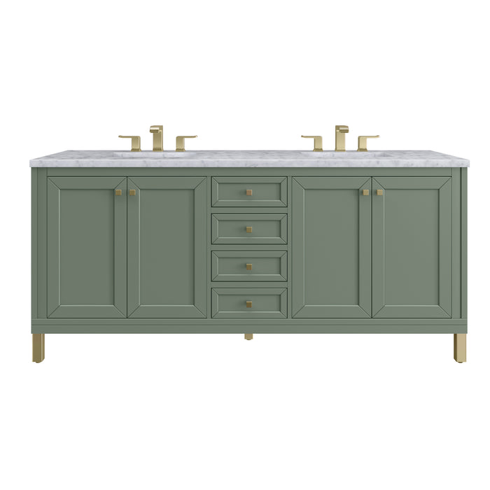 Chicago 72" Double Vanity, Glossy White, w/ 3 CM Parisien Bleu Silestone® Top w/FreePower Wireless Charger