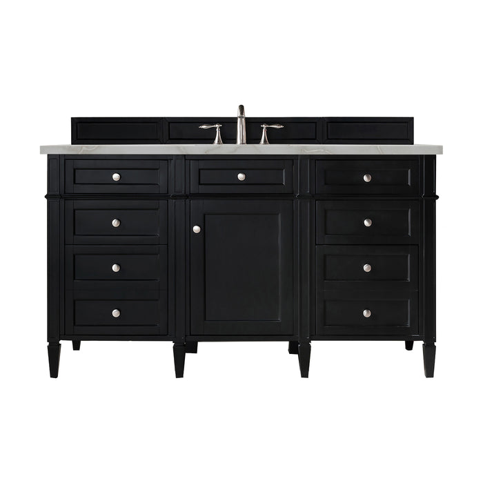 Brittany 60" Single Vanity, Black Onyx w/ 3 CM Victorian Silver Silestone Top