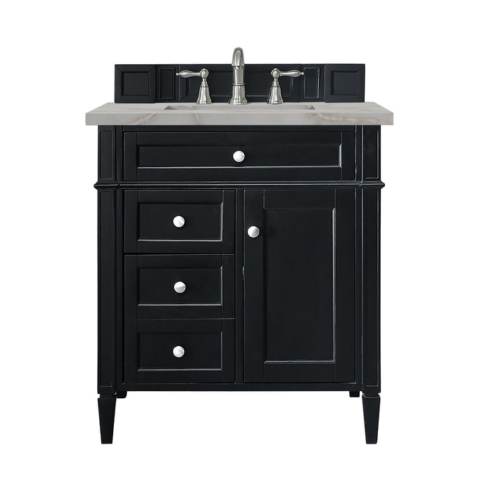 Brittany 30" Single Vanity, Black Onyx, w/ 3 CM Victorian Silver Silestone Top