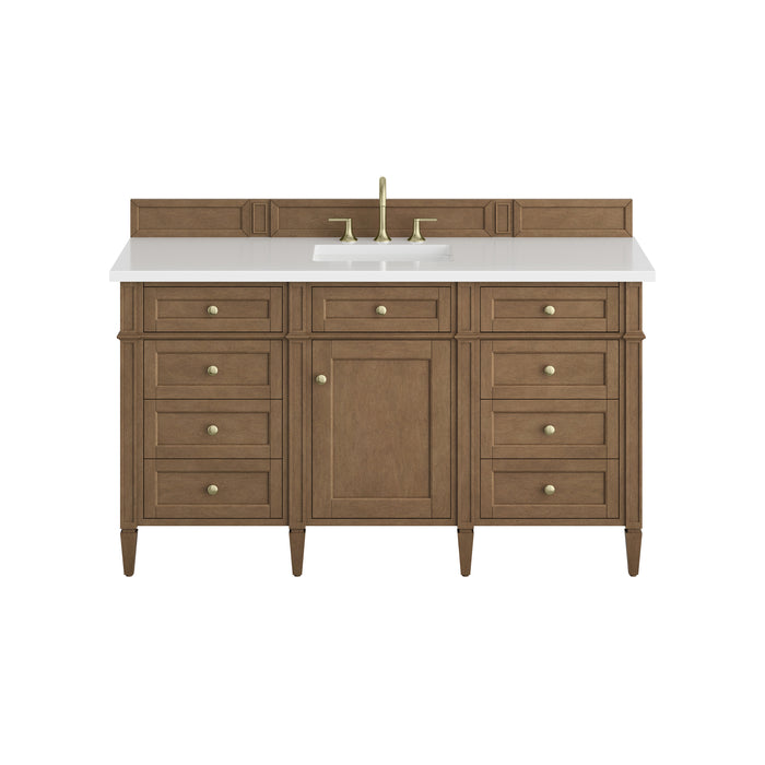 Brittany 60" Single Vanity in Bright White, w/ 3 CM Siberian Silestone Top w/FreePower Wireless Charger