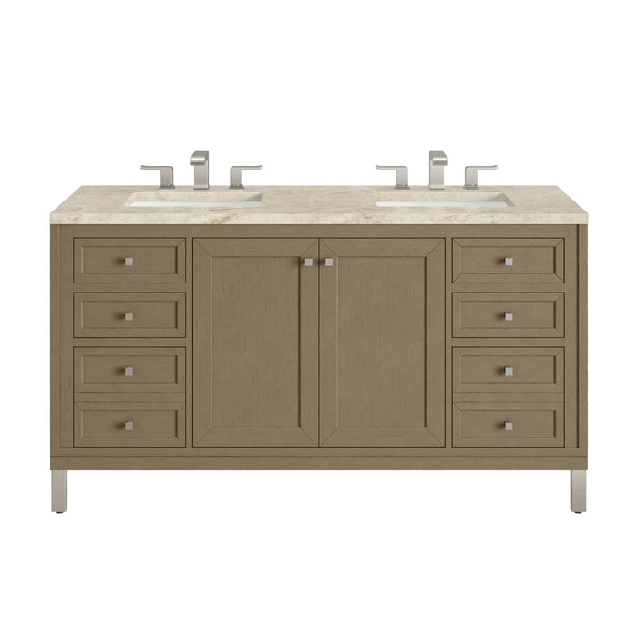 Chicago 60" Double Vanity, Smokey Celadon, w/ 3 CM Ethereal Noctis Silestone® Top w/FreePower Wireless Charger
