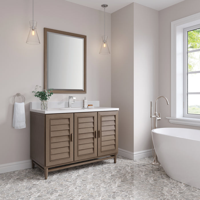 Portland 48" Single Vanity, Whitewashed Walnut, w/ 3 CM Tajnar Eclos Top w/FreePower Wireless Charger