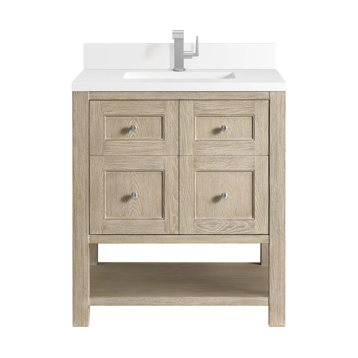Breckenridge 30" Single Vanity, Whitewashed Oak w/ Single Hole 3CM White Zeus Silestone Top & Backsplash