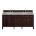 Brittany 72" Double Vanity, Burnished Mahogany w/ 3 CM Carrara Marble Top