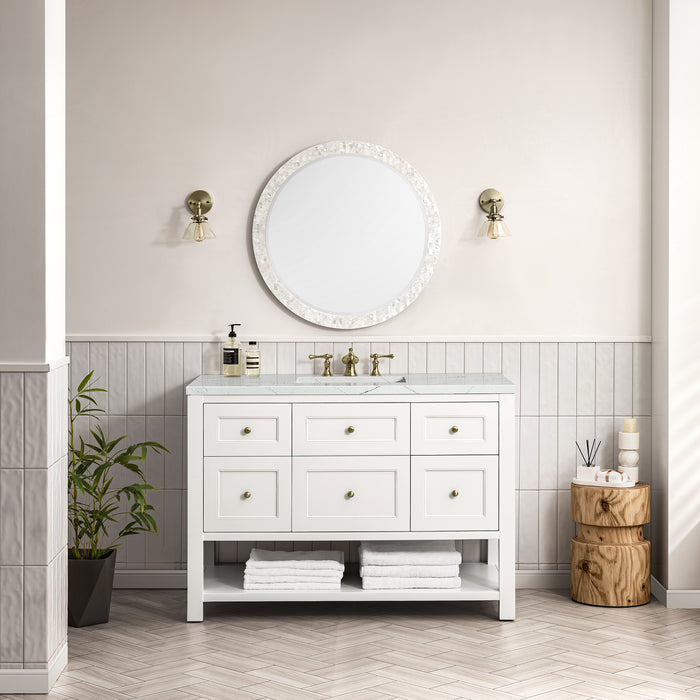 Breckenridge 48" Single Vanity, Serenity Blue, w/ 3 CM Ethereal Noctis Quartz Top w/FreePower Wireless Charger