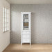 James Martin Brittany Linen Cabinet in Bright White, shown in a bathroom setting