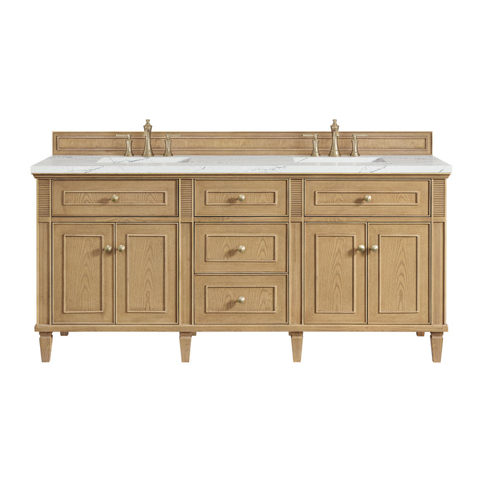 Lorelai 72" Double Vanity, Bright White w/ 3 CM Victorian Silver Silestone Top