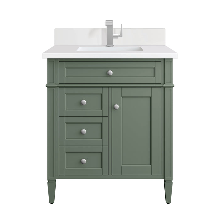 Brittany 30" Single Vanity, Smokey Celadon w/ Single Hole 3 CM White Zeus Top & Backsplash