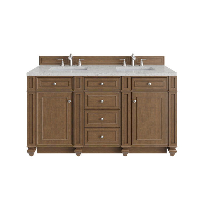 Bristol 60" Double Vanity, Saddle Brown w/ 3 CM Carrara Marble Top