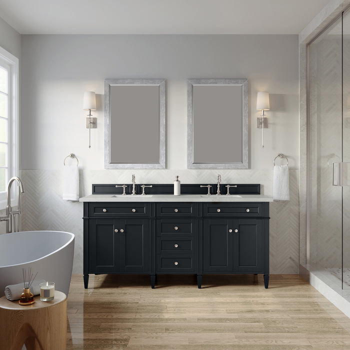 Brittany 72" Double Vanity, Pecan w/ 3 CM Parisien Bleu Silestone Top