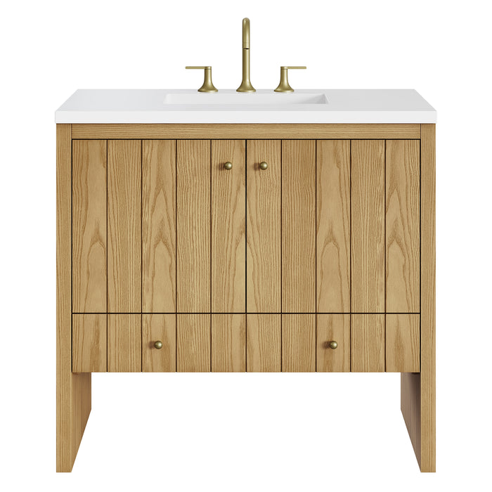 Hudson 36" Single Vanity, Light Natural Oak w/ 3 CM White Zeus Top