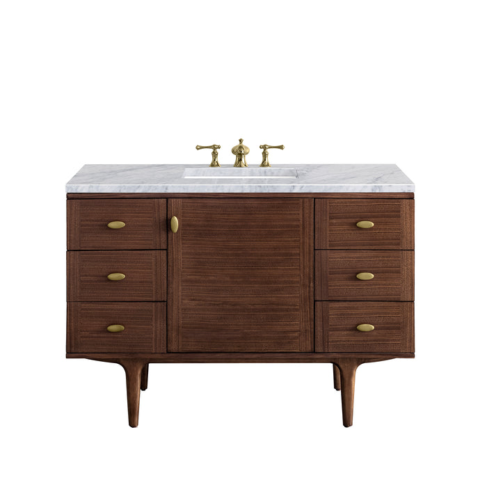 Amberly 48" Single Vanity, Mid-Century Walnut w/ 3 CM Carrara Marble Top
