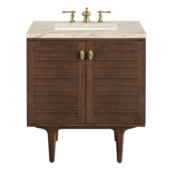 Amberly 30" Single Vanity, Mid-Century Walnut, w/ 3 CM Tajnar Eclos Top