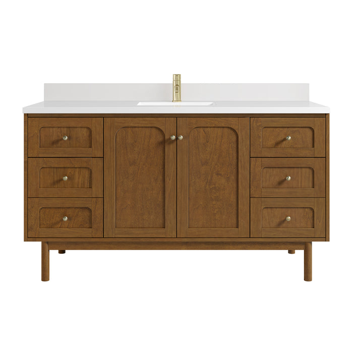 Laurent 60" Single Vanity, Light Natural Oak, w/ 3 CM Ethereal Noctis Silestone Top w/ FreePower Wireless Charger