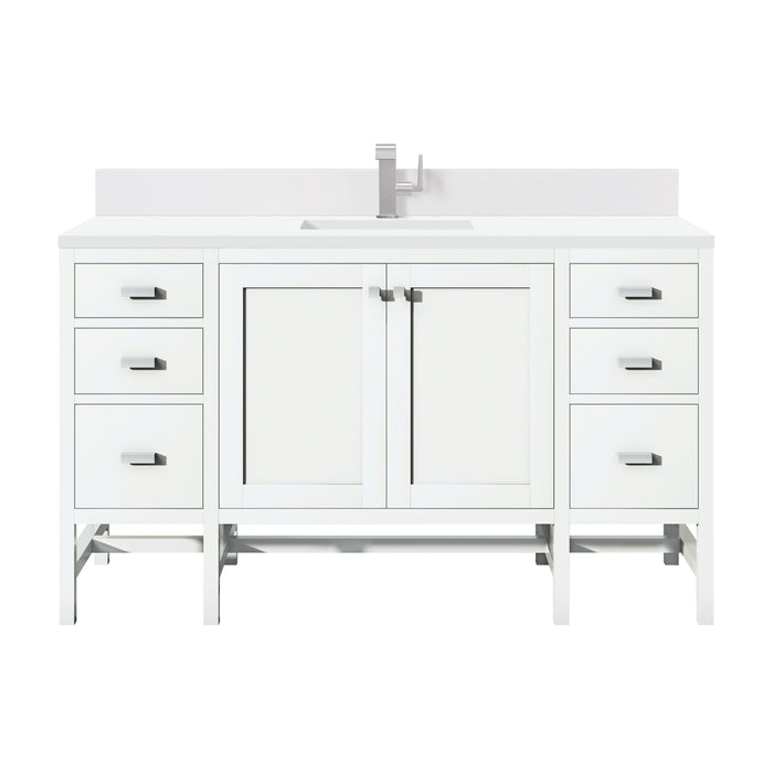 Addison 60" Single Vanity, Glossy White w/ Single Hole 3 CM White Zeus Silestone Top & Backsplash