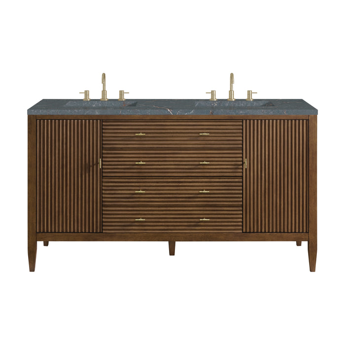 Myrrin 60" Double Vanity, Carbon Oak w/ 3 CM Parisien Bleu Silestone Top w/FreePower Wireless Charger