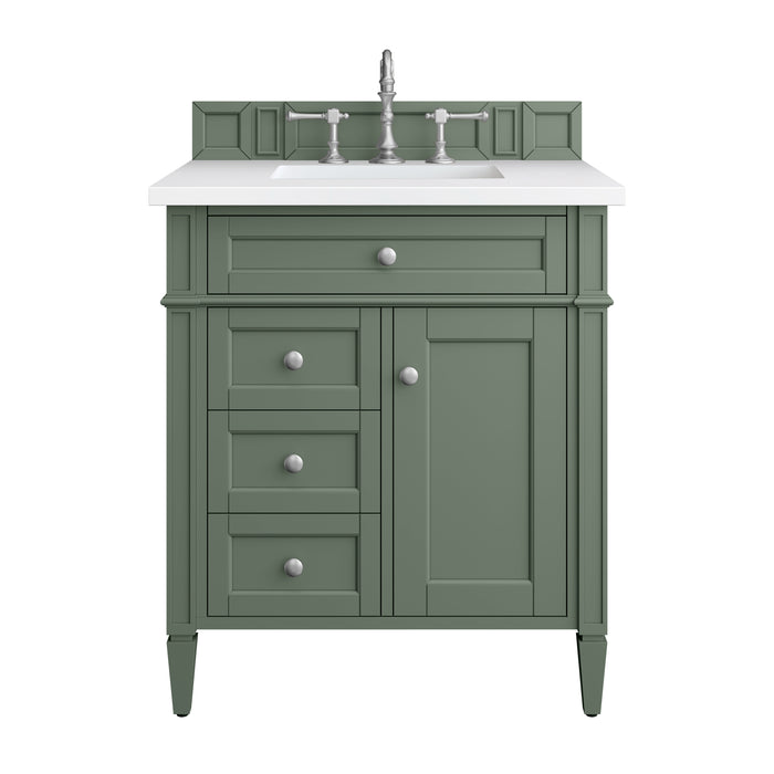 Brittany 30" Single Vanity, Smokey Celadon w/ 3 CM White Zeus Top