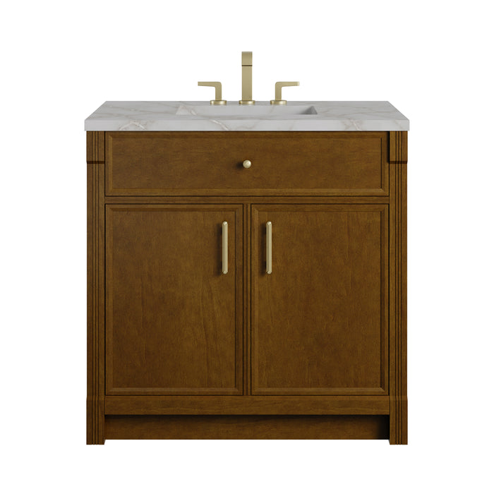 Bellshire 36" Single Vanity, Honey Oak w/ 3 CM Victorian Silver Silestone Top
