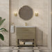 James Martin Lucian 36" Single Bathroom Vanity in Pebble Oak, shown in a bathroom setting